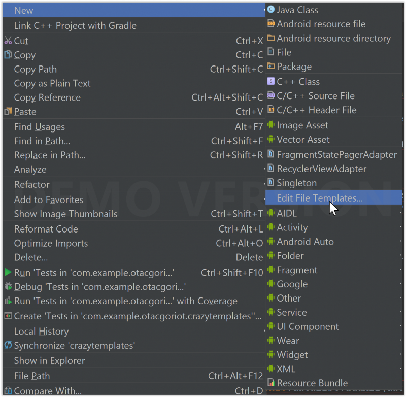 How to make templates in Android Studio